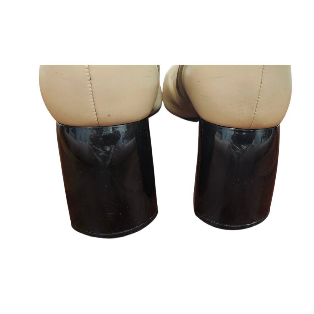 SportMax Beige Ankle Boots Black Block Heel Sleek Minimalist Pointed Toe 37.5 - Picture 10 of 14